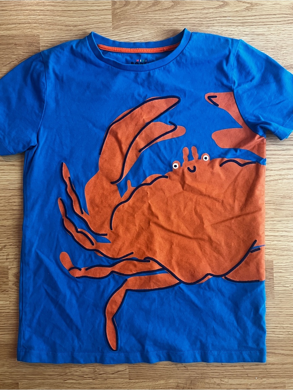 Mini Boden Blue Tee with Orange Crab Graphic